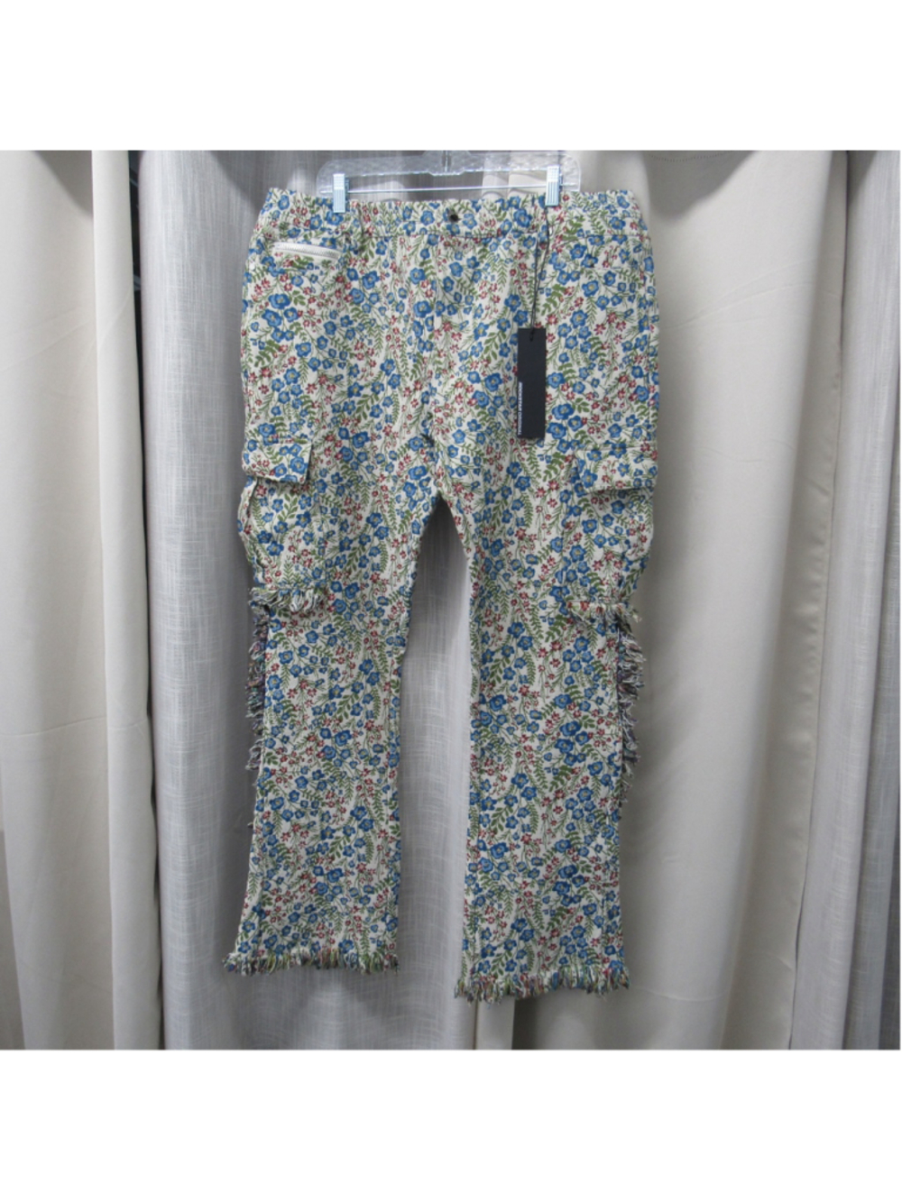 Rockstar Original Ayami Blue Tapestry Flare Cargo Fringe Pants Men's Size 42 NWT